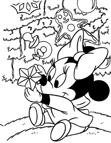 Minnie With The Decoration Star  Coloring Page